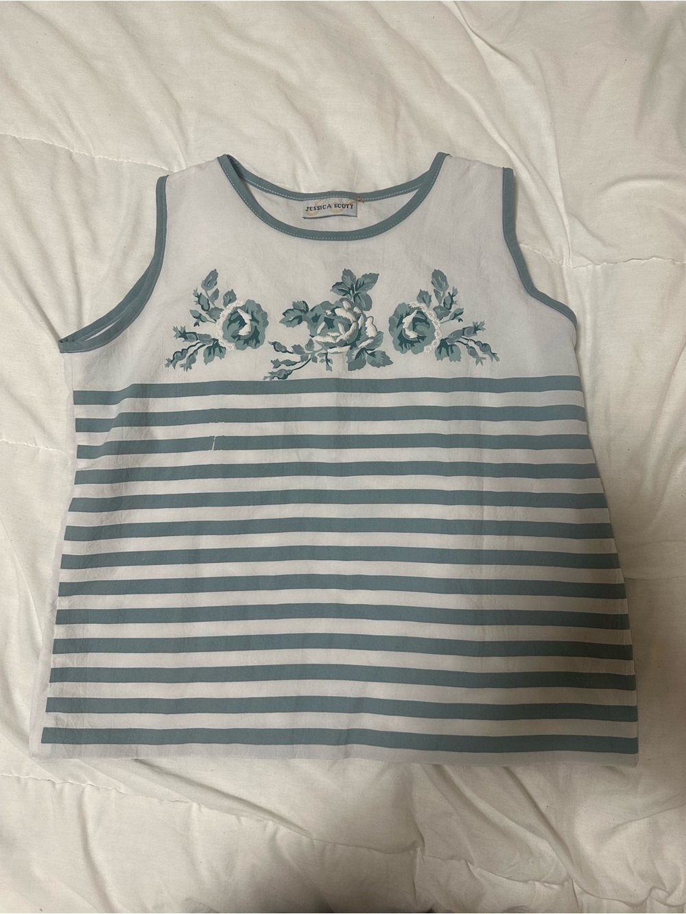 Teal Floral Striped Tank Top